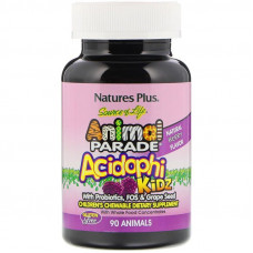 Пробіотики для дітей, AcidophiKidz, Nature's Plus, Animal Parade, вишневий смак, 90 жувальних цукерок у формі тварин