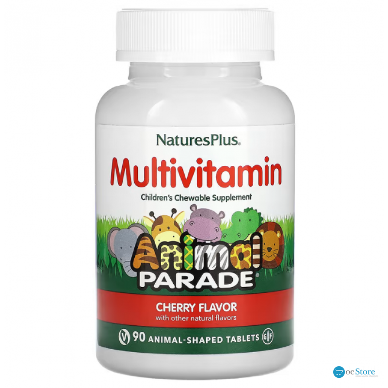 Мультивітаміни та мінерали для дітей, Multi-Vitamin & Mineral, Nature's Plus, Source of Life, вишня, 90 таблеток у формі тварин
