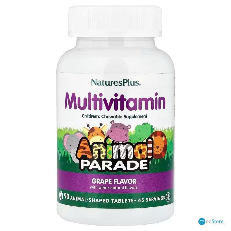Мультивітаміни та мінерали для дітей, виноград, Children's Chewable Multi-Vitamin & Mineral, Nature's Plus, Animal Parade, 90 жувальних таблеток у вигляді тварин