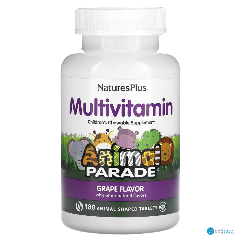 Вітаміни для дітей, Multi-Vitamin and Mineral, Nature's Plus, Animal Parade, смак винограду, 180 тварин
