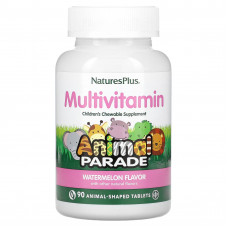 Мультивітаміни та мінерали для дітей, Animal Parade Multivitamin, NaturesPlus, смак кавуна, 90 жувальних цукерок у формі тварин