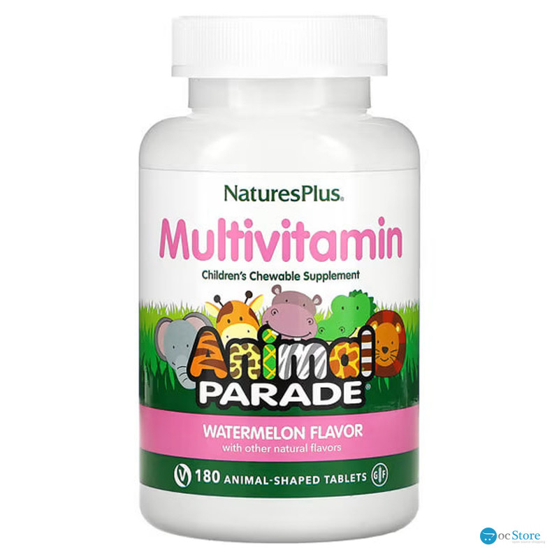 Вітаміни для дітей, Multi-Vitamin and Mineral, Nature's Plus, Animal Parade, смак кавуна, 180 жувальних цукерок у формі тварин