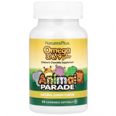 Омега 3 6 9 для дітей, Omega 3/6/9 Junior, Nature's Plus, Animal Parade, лимонний смак, 90 м'яких жувальних капсул