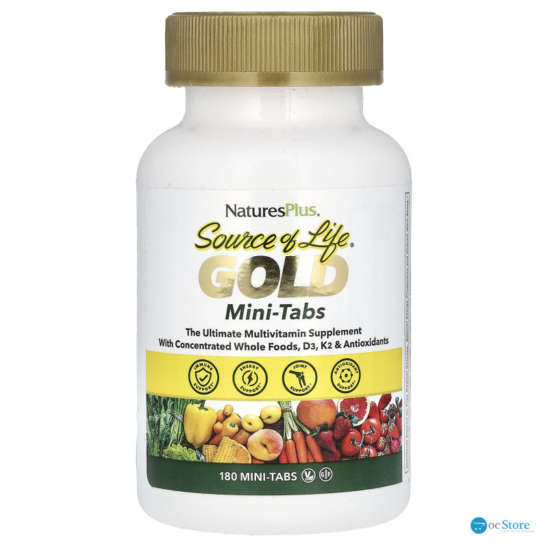 Мультивітаміни, Gold, The Ultimate Multivitamin Supplement, Source of Life, NaturesPlus, 180 міні-таблеток