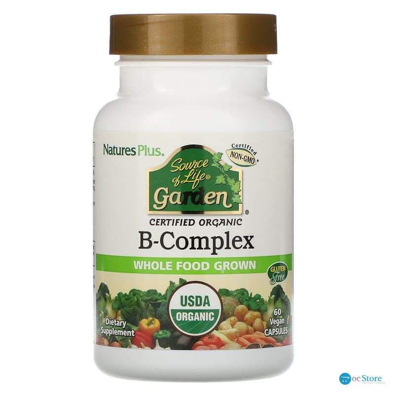 Комплекс вітамінів групи В, B-Complex, Nature's Plus, Source of Life Garden, органік, 60 капсул