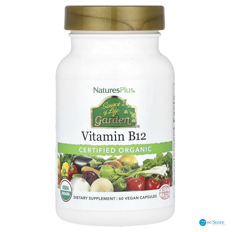 Вітамін В-12, Vitamin B12, Nature's Plus, Source of Life Garden, органік, 60 веганських капсул