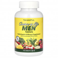 Мультивітаміни та мінералі для чоловіків, Source of Life Men, Nature's Plus, Source of Life Men, з концентрованими цільними продуктами, без заліза, 120 таблеток