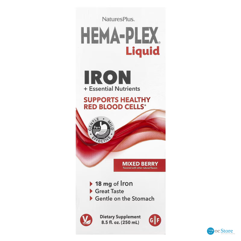 Комплекс вітамінів та мінералів із залізом, Hema-Plex® Liquid, Nature's Plus, ягідний мікс, 250 мл