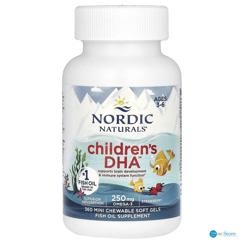 Риб'ячий жир для дітей, Children's DHA, Nordic Naturals, вік 3-6 років, полуниця, 360 міні-жувальних м'яких гелів