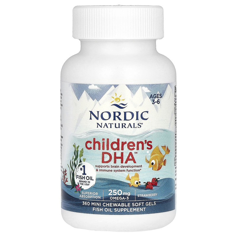 Риб'ячий жир для дітей, Children's DHA, Nordic Naturals, вік 3-6 років, полуниця, 360 міні-жувальних м'яких гелів