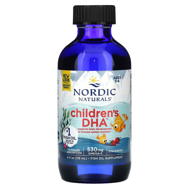 Рідкий риб'ячий жир для дітей віком від 1 до 6 років, Children's DHA, Nordic Naturals, полуниця, 530 мг, 119 мл