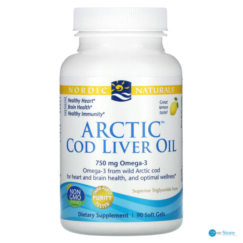 Риб'ячий жир з печінки тріски, Cod Liver Oil, Nordic Naturals, лимон, арктичний, 1000 мг, 90 капсул