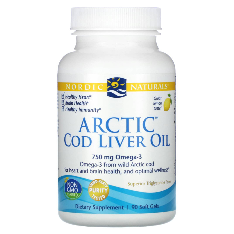 Риб'ячий жир з печінки тріски, Cod Liver Oil, Nordic Naturals, лимон, арктичний, 1000 мг, 90 капсул