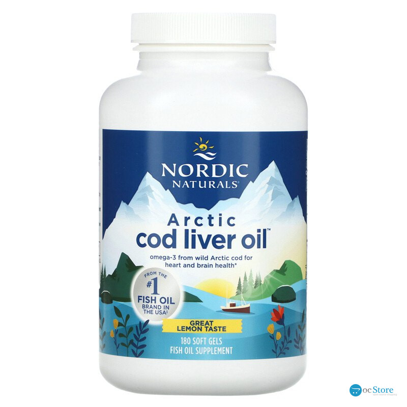 Риб'ячий жир з печінки тріски, Cod Liver Oil, Nordic Naturals, лимон, арктичний, 1000 мг, 180 капсул