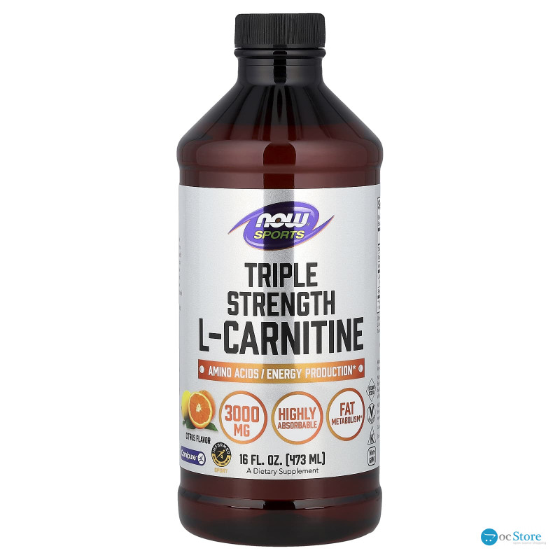 L-карнітин, L-Carnitine, NOW Foods, Sports, потрійна сила, рідкий, смак цитрусу 473 мл