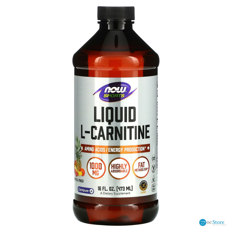 L-карнітин, L-Carnitine, Now Foods, Sports, рідкий, тропічний пунш, 1000 мг, 473 мл