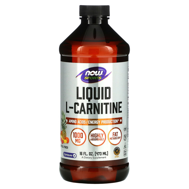L-карнітин, L-Carnitine, Now Foods, Sports, рідкий, тропічний пунш, 1000 мг, 473 мл