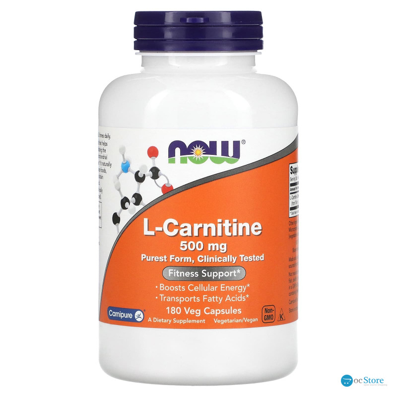 L-карнітин, L-Carnitine, Now Foods, 500 мг, 180 вегетаріанських капсул