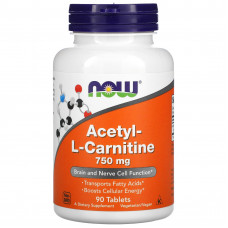 Ацетил карнітин, Acetyl-L Carnitine, Now Foods, 750 мг, 90 таблеток