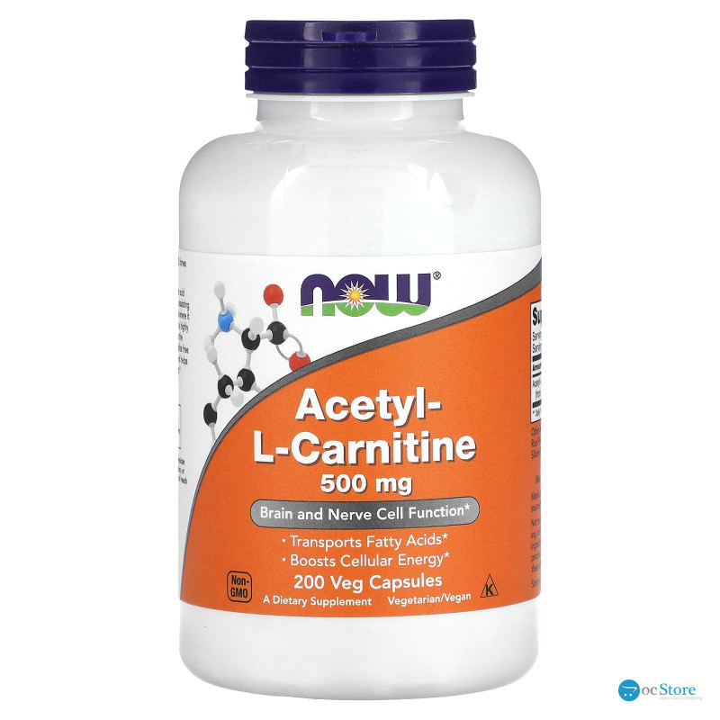 Ацетил карнітин, Acetyl-L-Carnitine, Now Foods, 500 мг, 200 вегетаріанських капсул
