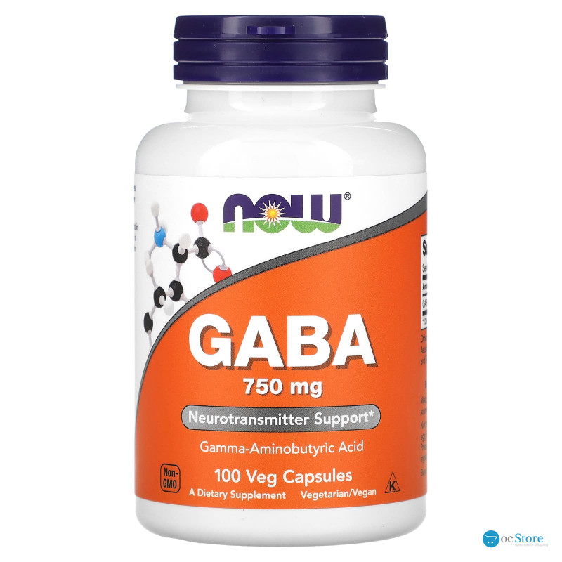 Гамма-аміномасляна кислота, GABA, Now Foods, 750 мг, 100 капсул