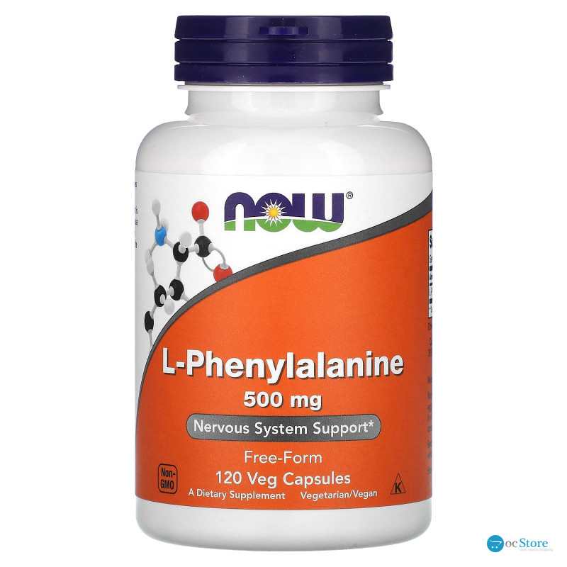 Фенілаланін, L-Phenylalanine, Now Foods, 500 мг, 120 вегетаріанських капсул.