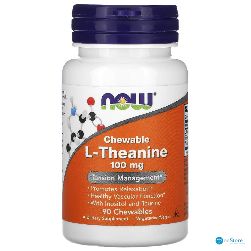L-теанін, Chewable L-Theanine, Now Foods, 100 мг, 90 жувальних таблеток
