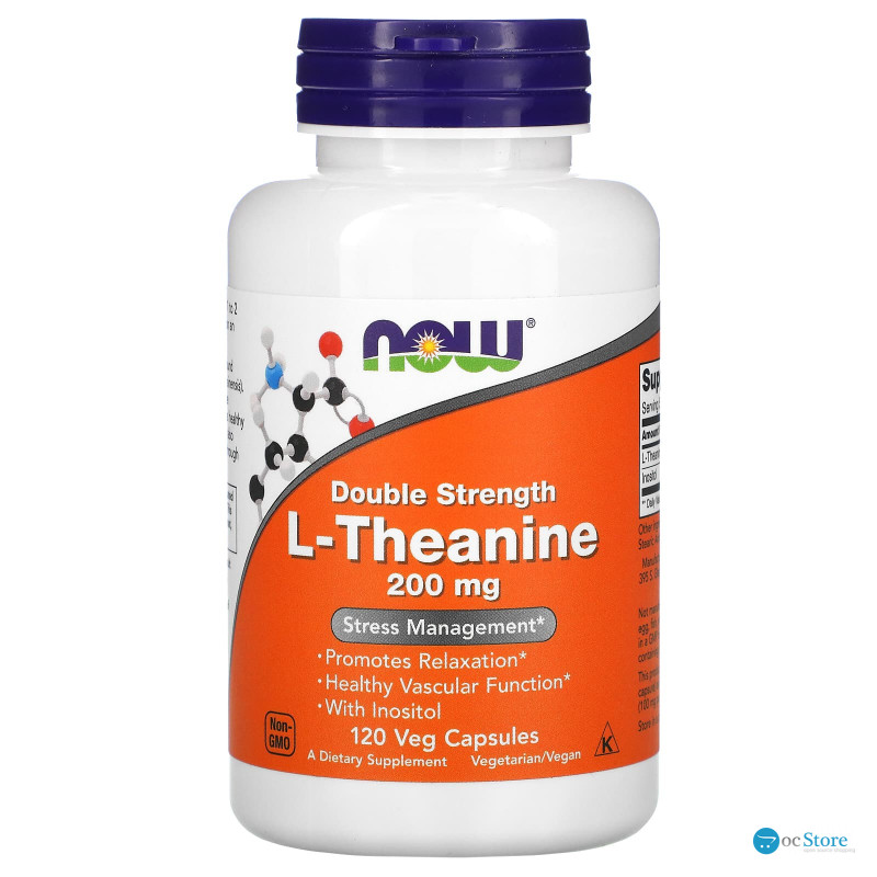 L-теанін, L-Theanine, NOW Foods, подвійна сила, 200 мг, 120 вегетаріанських капсул