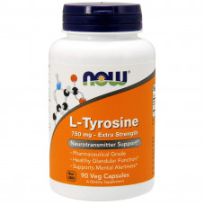 Тирозин, L-Tyrosine, Now Foods, додаткова сила, 750 мг, 90 вегетаріанських капсул
