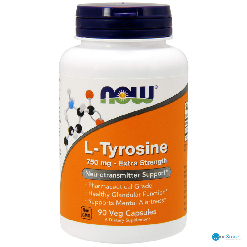 Тирозин, L-Tyrosine, Now Foods, додаткова сила, 750 мг, 90 вегетаріанських капсул