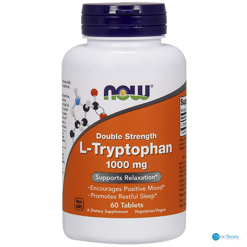 Триптофан (L-Tryptophan), Now Foods, подвійна сила, 1000 мг, 60 таблеток