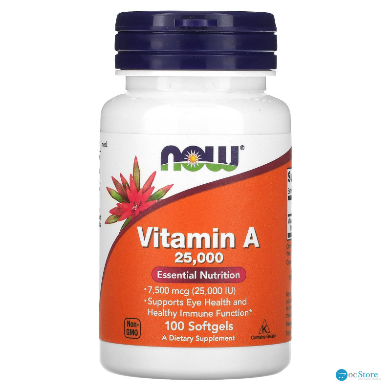 Вітамін А, Vitamin A, Now Foods, 7500 мкг (25000 МО), 100 гелевих капсул