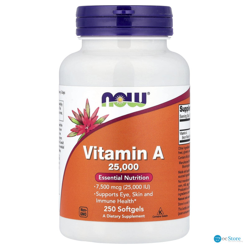 Вітамін А, Vitamin A, Now Foods, 7500 мкг (25000 МО), 250 гелевих капсул