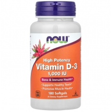 Вітамін D-3, Vitamin D-3, NOW Foods, високоефективний, 1000 МО, 180 гелевих капсул