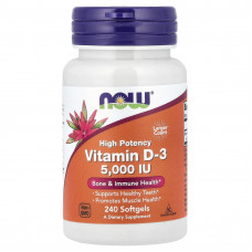 Вітамін D-3, Vitamin D-3, Now Foods, високоефективний, 125 мкг (5000 МО), 240 гелевих капсул