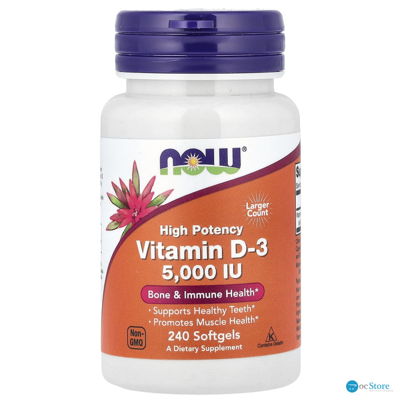 Вітамін D-3, Vitamin D-3, Now Foods, високоефективний, 125 мкг (5000 МО), 240 гелевих капсул