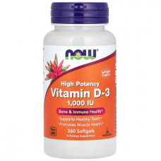 Вітамін D-3, Vitamin D-3,  NOW Foods, високоефективний, 25 мкг (1000 МО), 360 гелевих капсул