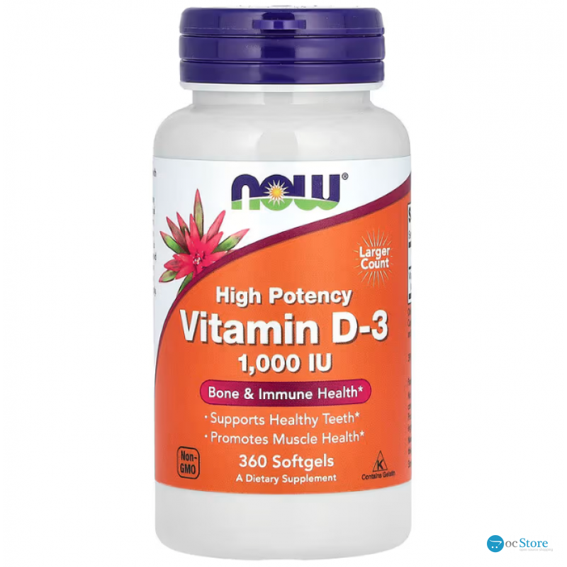 Вітамін D-3, Vitamin D-3,  NOW Foods, високоефективний, 25 мкг (1000 МО), 360 гелевих капсул