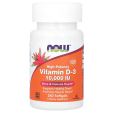Вітамін D-3, Vitamin D-3, Now Foods, високоефективний, 250 мкг (10000 МО), 240 гелевих капсул