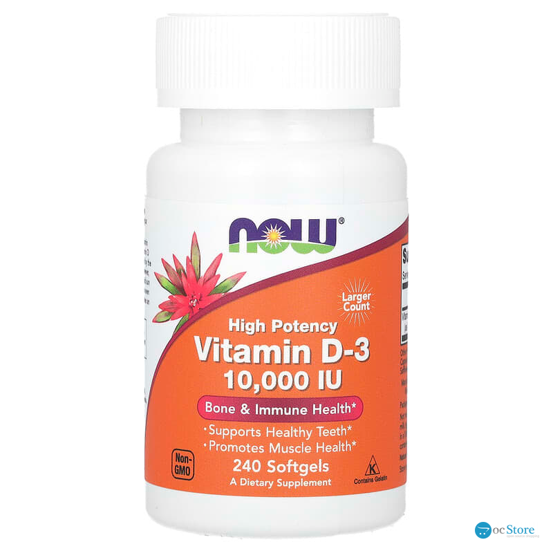 Вітамін D-3, Vitamin D-3, Now Foods, високоефективний, 250 мкг (10000 МО), 240 гелевих капсул