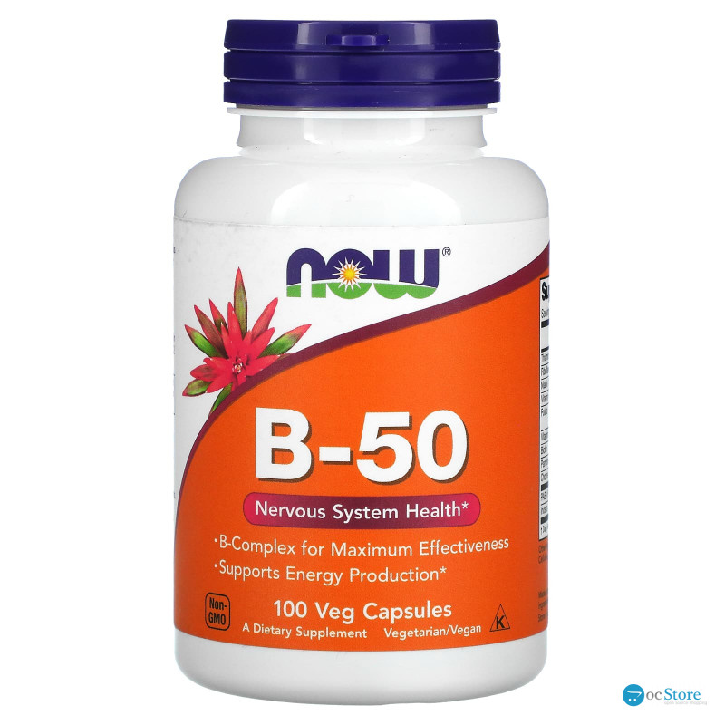 Вітаміни групи В-50, B-50, NOW Foods, комплекс, 100 вегетаріанських капсул
