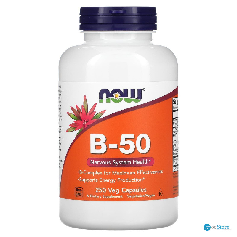 Вітаміни групи В-50, B-50, Now Foods, комплекс, 250 вегетаріанських капсул