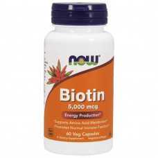 Біотин, Biotin, NOW Foods, 5000 мкг, 60 рослинних капсул