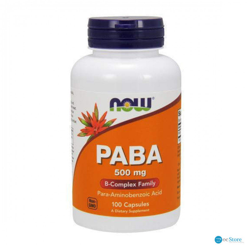 ПАБК (пара-амінобензойна кислота), PABA (Вітамін В10), Now Foods, 500 мг, 100 капсул