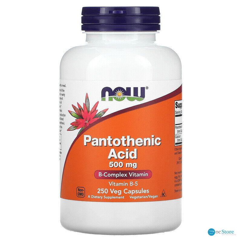 Пантотенова кислота, Pantothenic Acid, Now Foods, 500 мг, 250 рослинних капсул