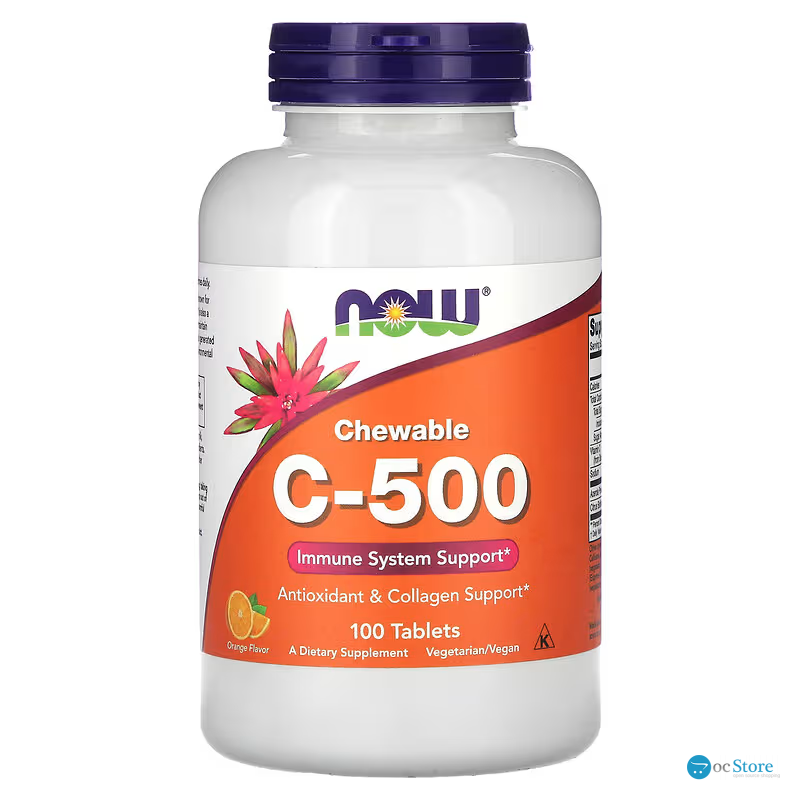 Вітамін С жувальний, Chewable C-500, Now Foods, смак апельсина, 100 жувальних таблеток