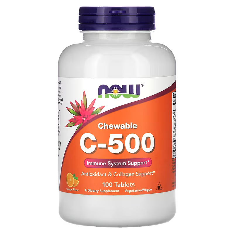 Вітамін С жувальний, Chewable C-500, Now Foods, смак апельсина, 100 жувальних таблеток