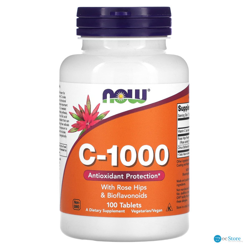 Вітамін С-1000, C-100, NOW Foods, з шипшиною та біофлавоноїдами, 100 таблеток