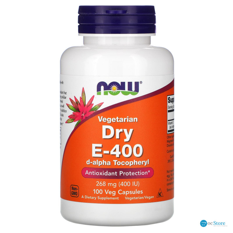 Вітамін Е сухий, Vegetarian Dry E-400, Now Foods, 268 мг (400 МО), 100 вегетаріанських капсул