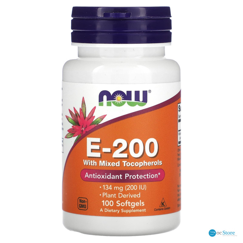 Вітамін Е зі змішаними токоферолами, E-200, Now Foods, 134 мг (200 МО), 100 гелевих капсул